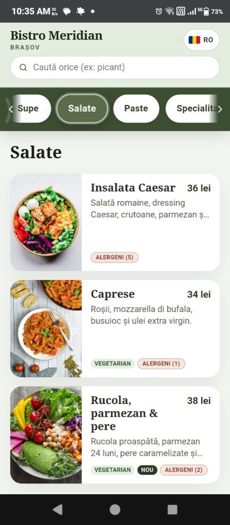 Previzualizare meniu mobil Bistro Meridian